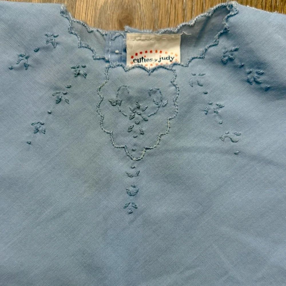 Cuties By Judy blue baby girls dress with embroidered‎ details and scalloped hem